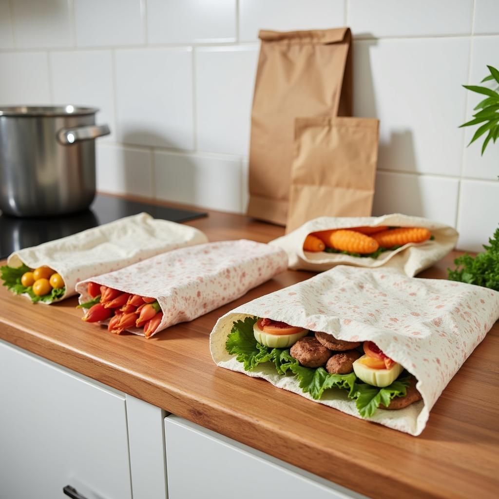 Eco-Friendly Kitchen Featuring Reusable Food Wraps