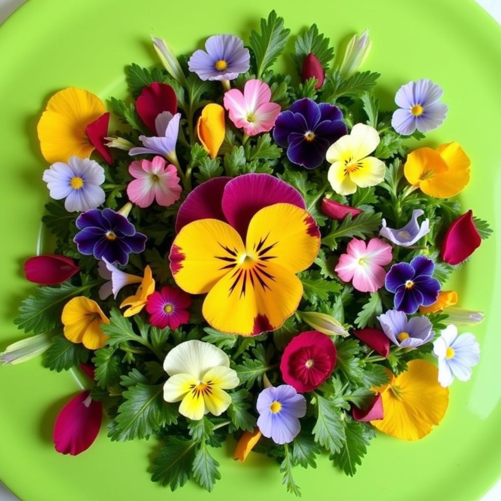 Fresh Edible Flower Salad with Rose Petals