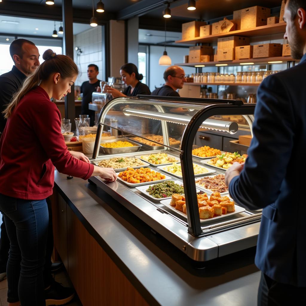 Electric Commercial Food Warmer Display Case in a Busy Restaurant Setting