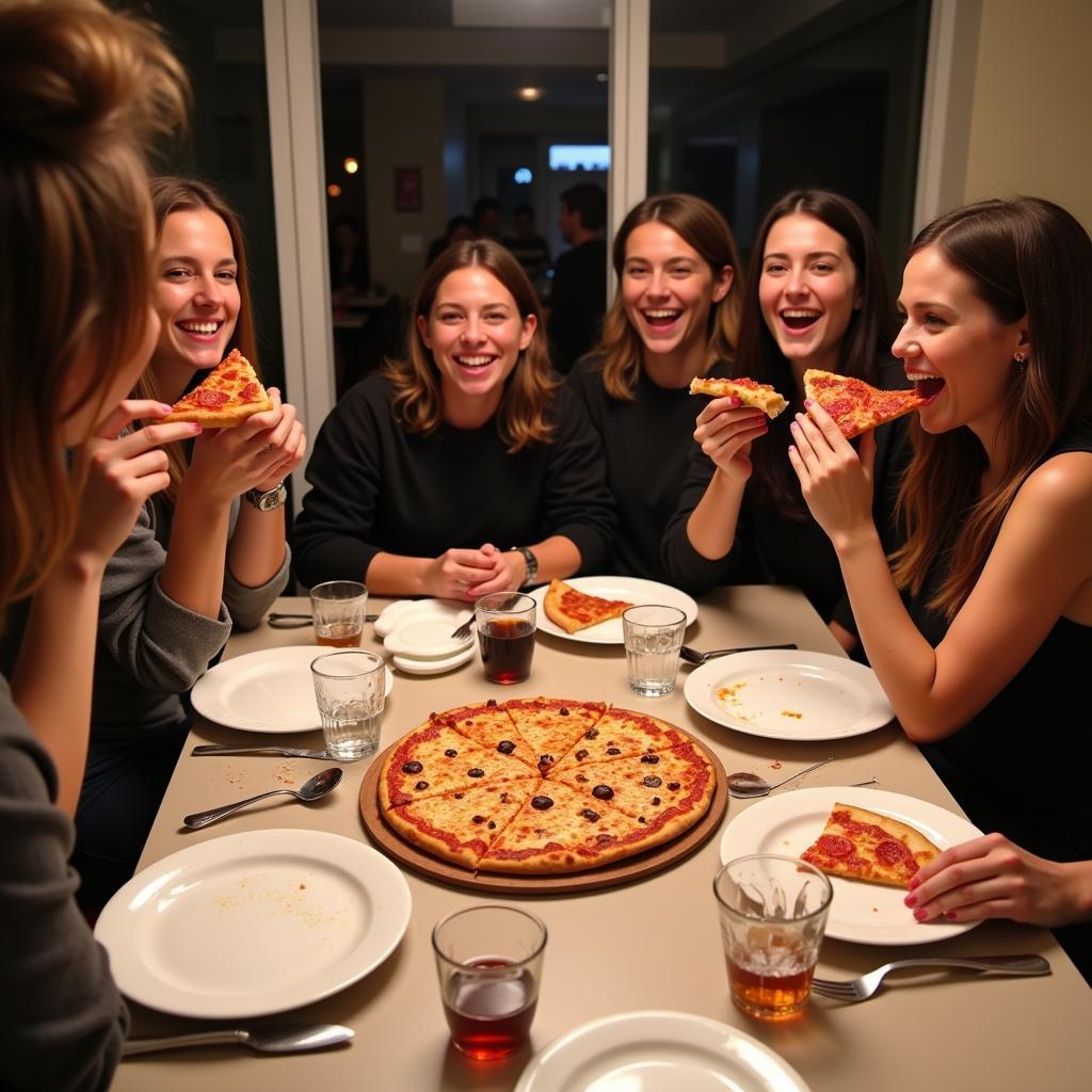 Friends enjoying a delicious 12-inch pizza together