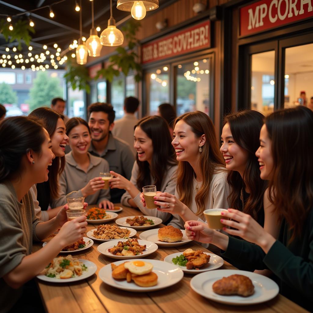 Enjoying a Meal at a Food Corner