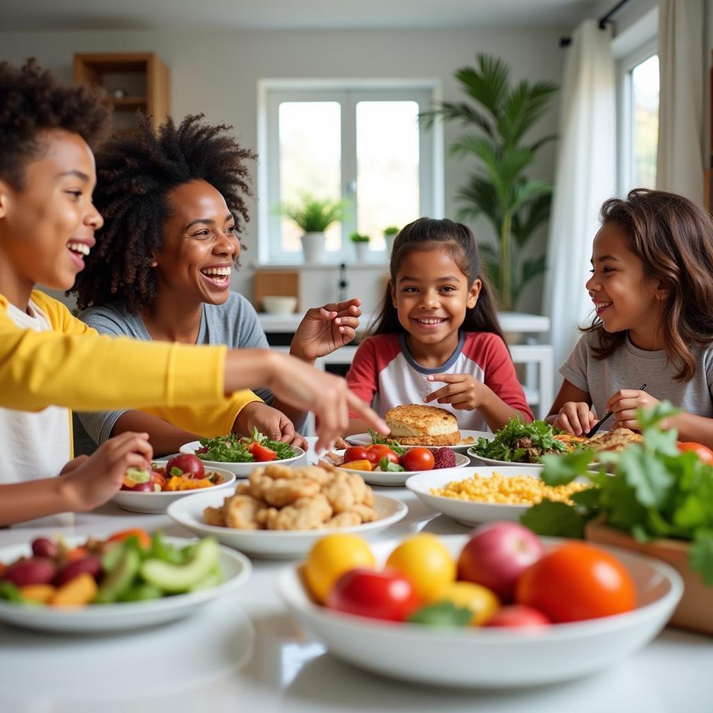 Enjoying a balanced meal with family promotes healthy eating habits.