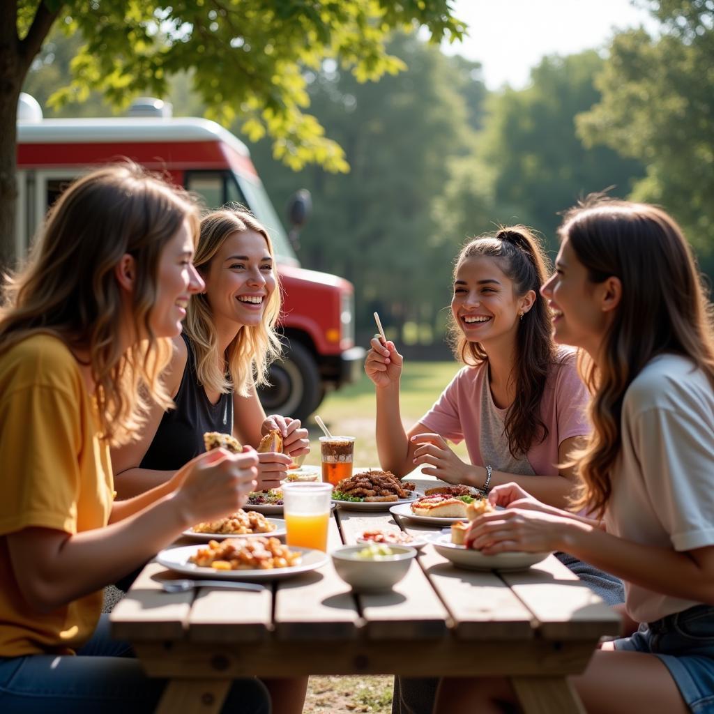 Enjoying a Food Truck Meal with Friends