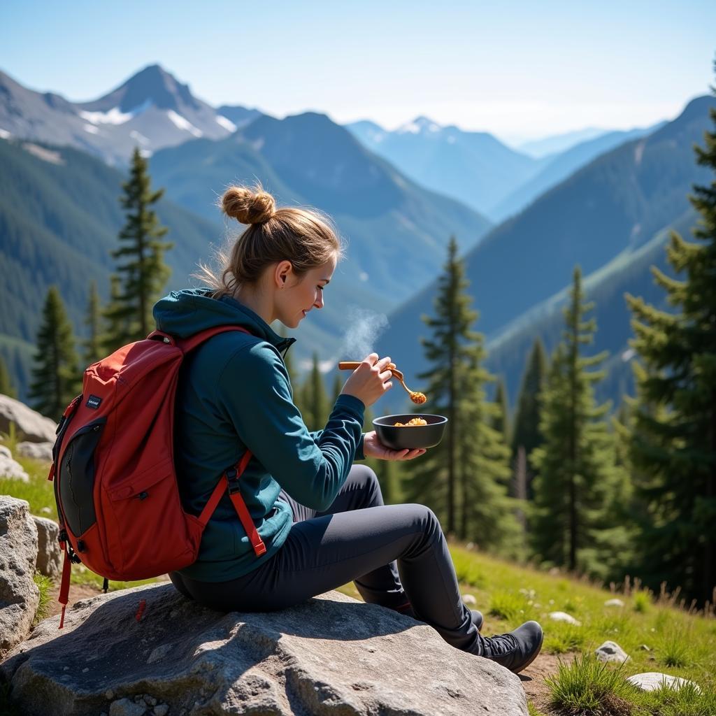 Enjoying an Organic Backpacking Meal on the Trail