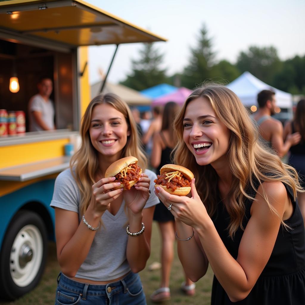 Enjoying Sloppy Joes at a Food Truck Event