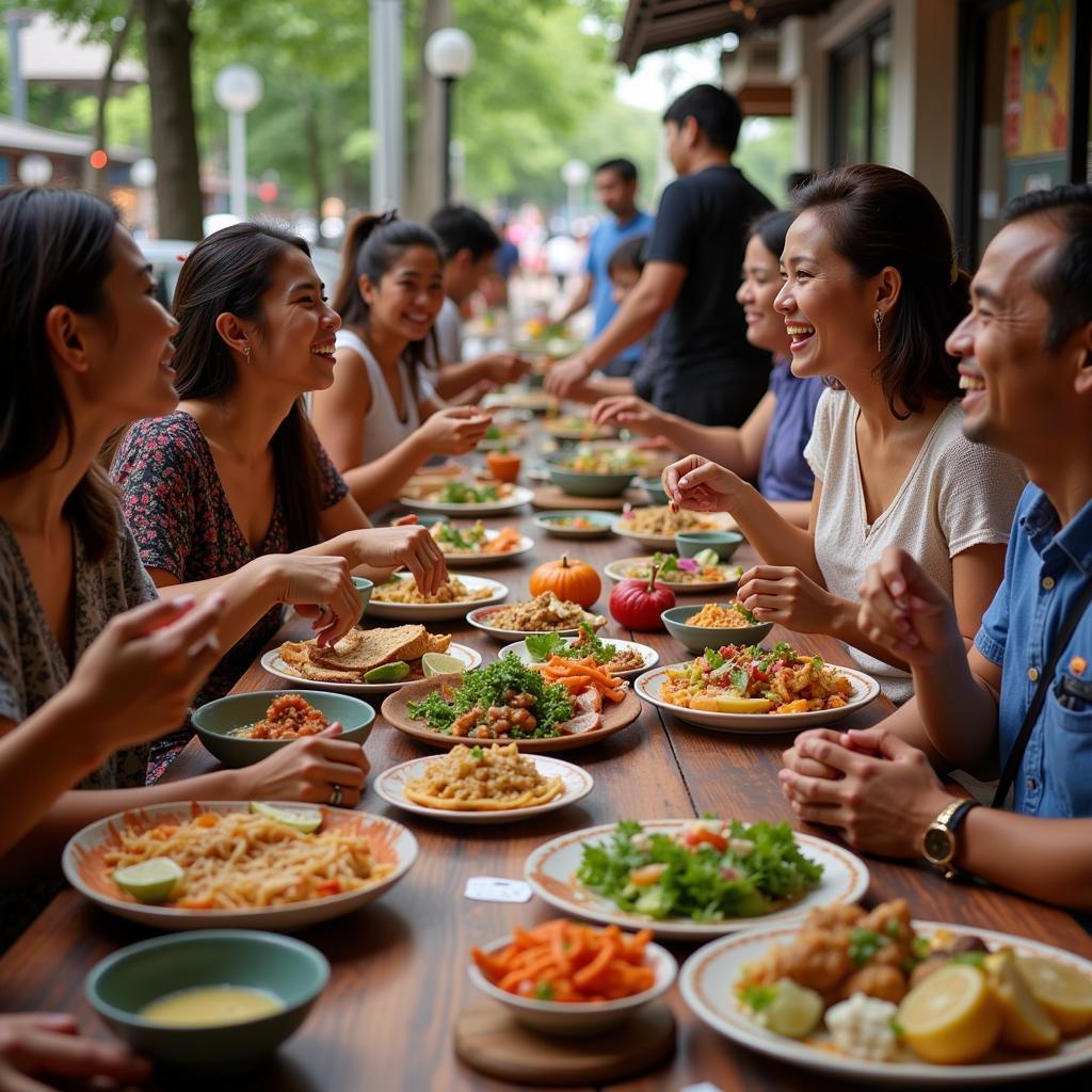 Enjoying Tama'a Moorea Street Food with Local People