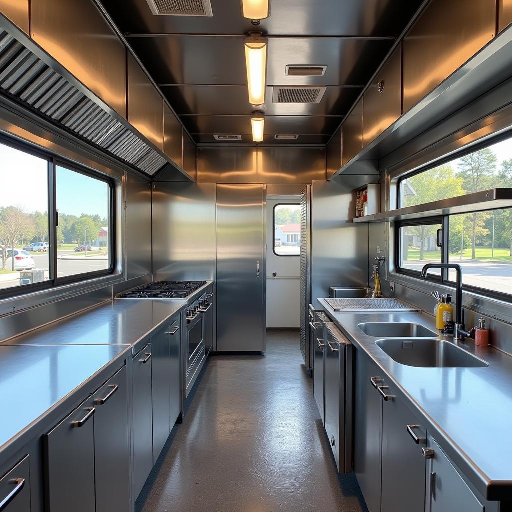 Inside a fully equipped food trailer