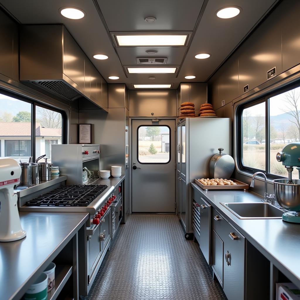 Essential bakery equipment inside a food truck