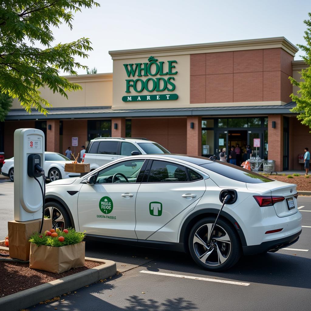 Electric vehicle charging station at a Whole Foods Market