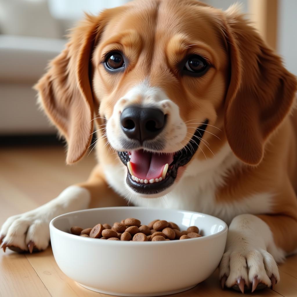 Excited Dog Eating from a Sample Pack