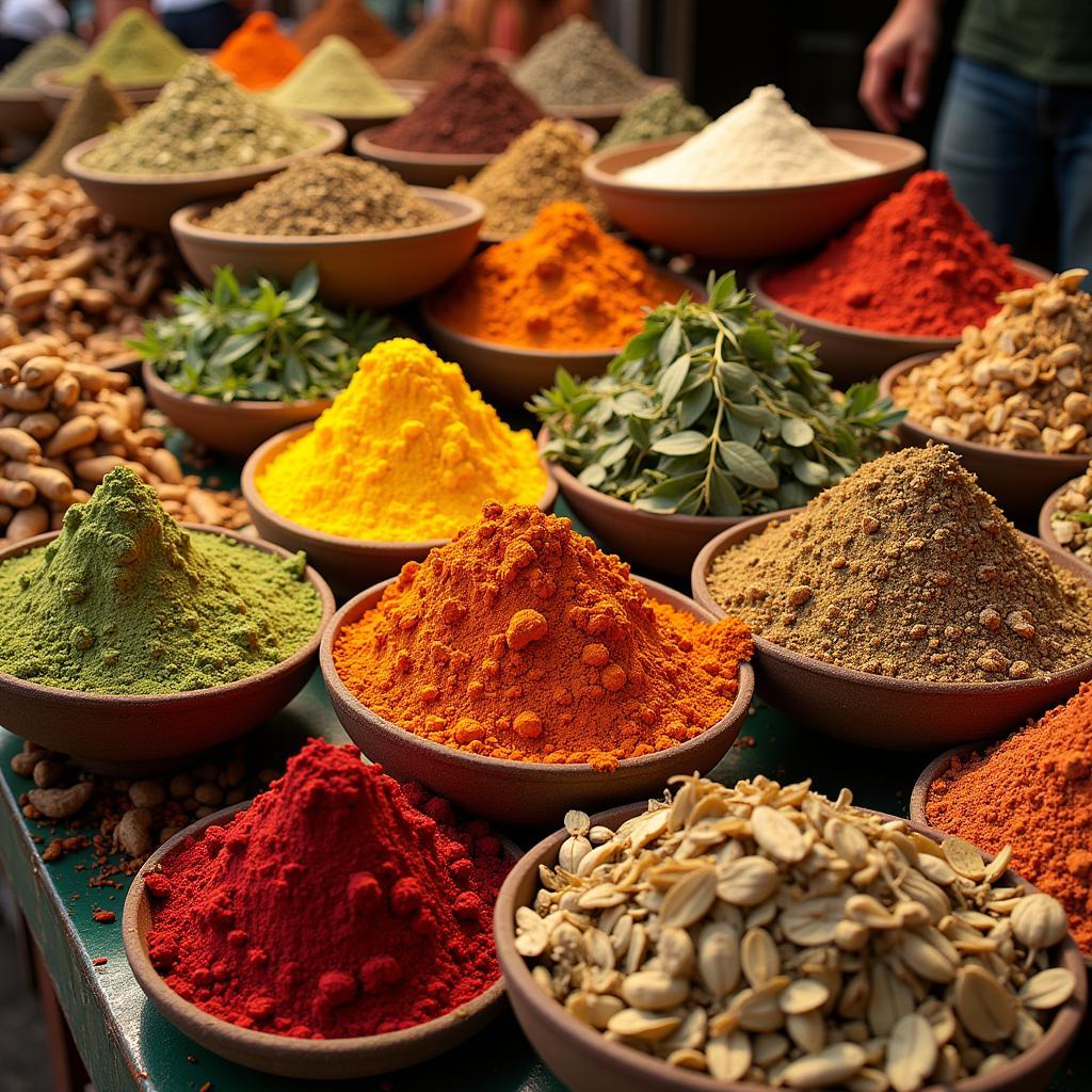 Aromatic Spices and Herbs at an International Food Market