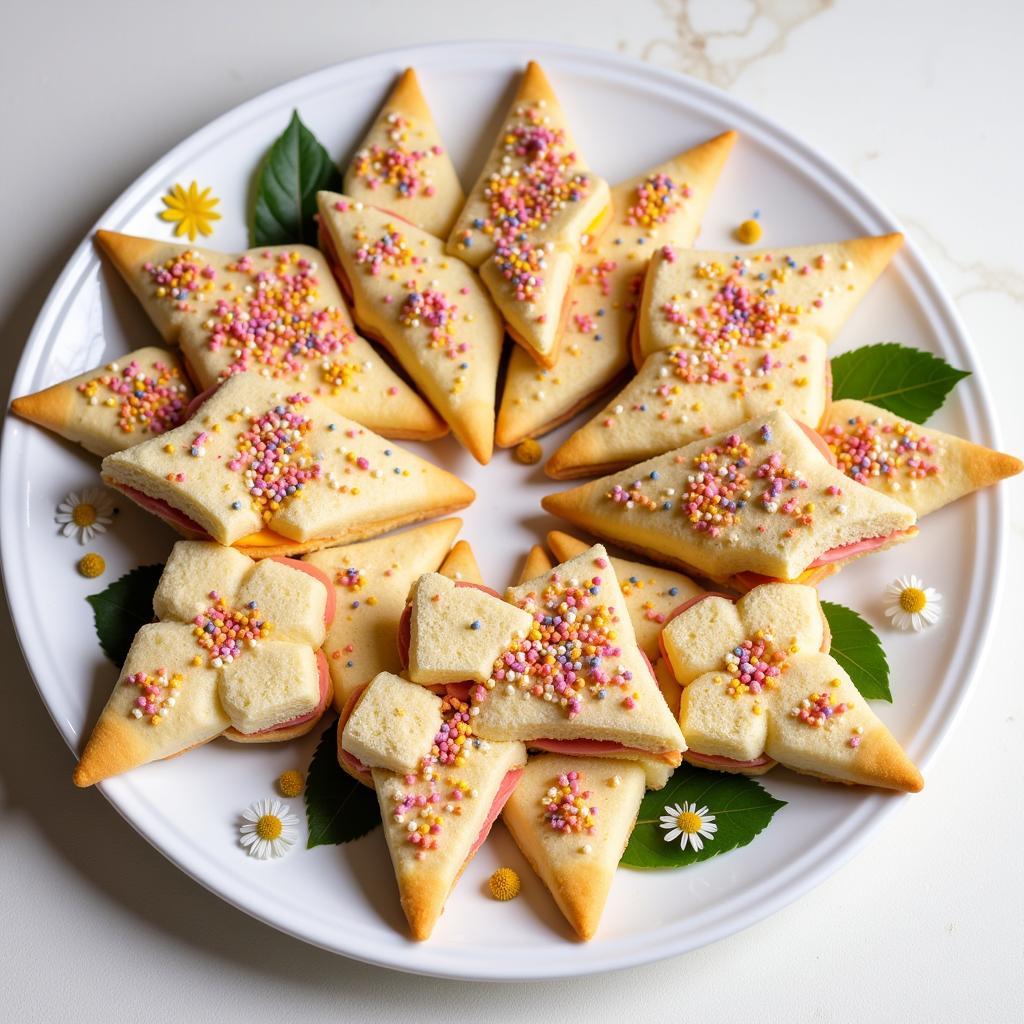 Fairy bread and flower sandwiches on a platter