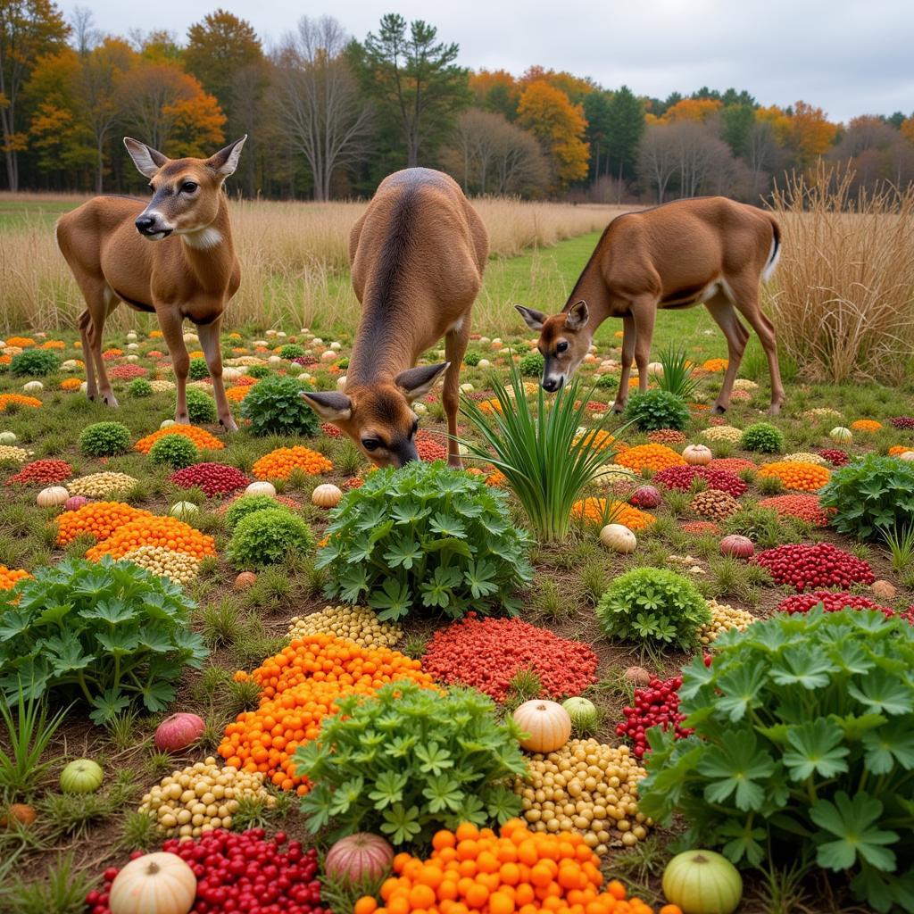 Deer Foraging in a Lush Fall Food Plot