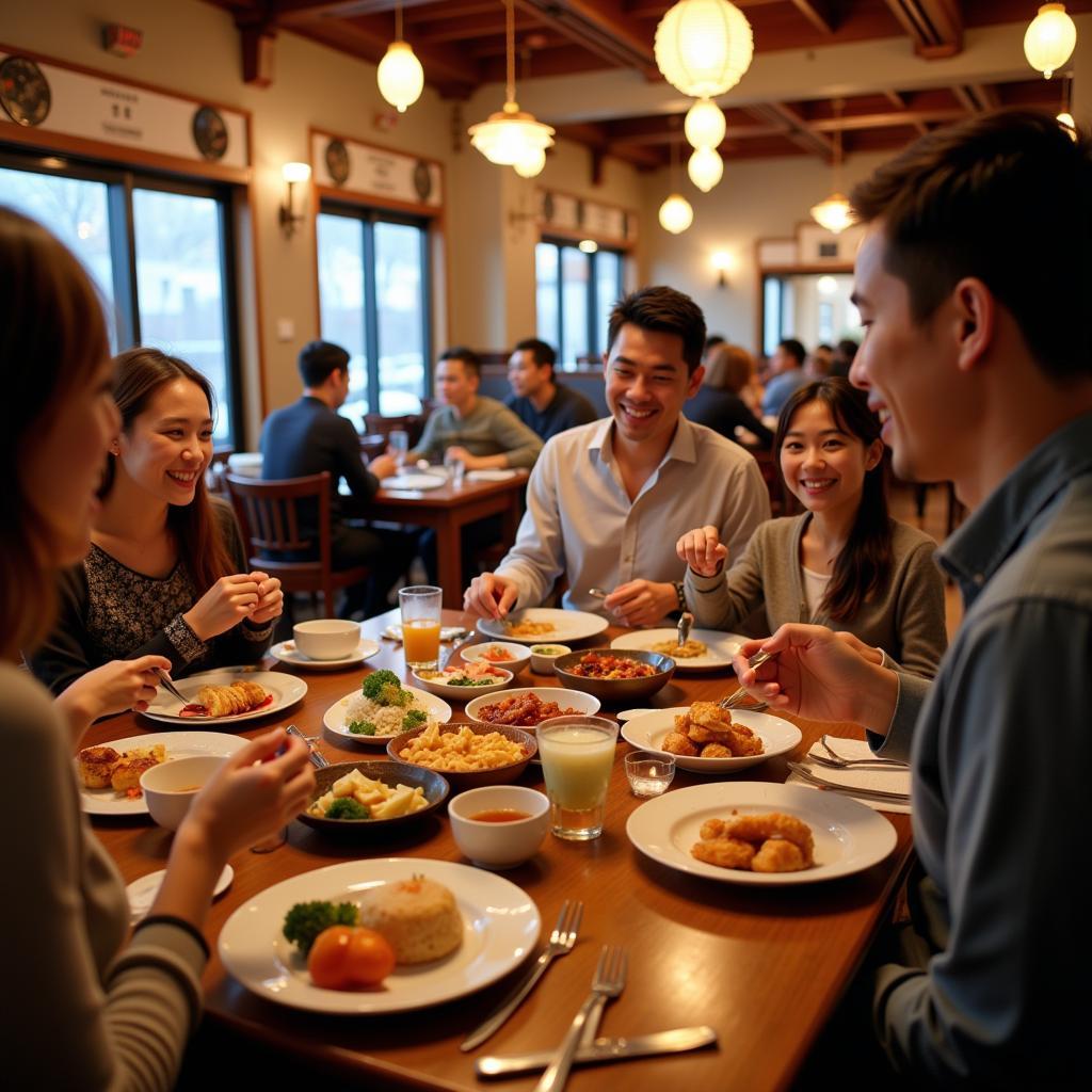 Family enjoying Chinese food at a Grand River restaurant