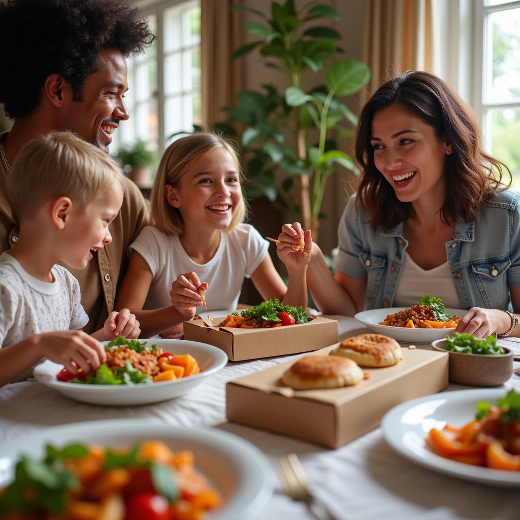 Family Enjoying a Meal from a Food Box