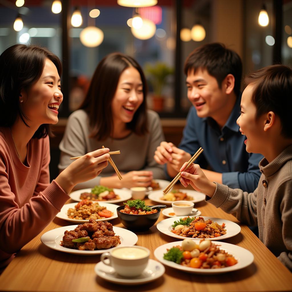 A happy family enjoys a Chinese food meal together in a Tuckerton restaurant.