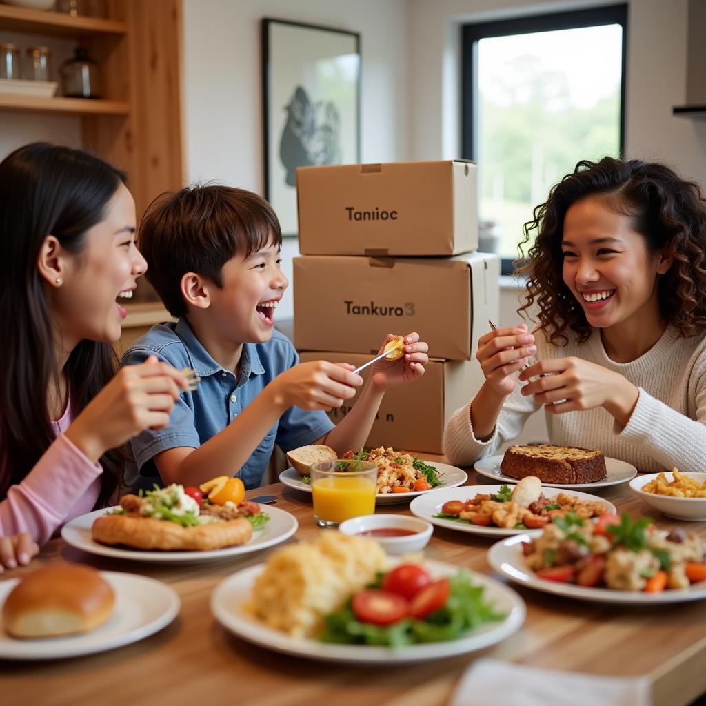 Family Enjoying Delivered Meal Together