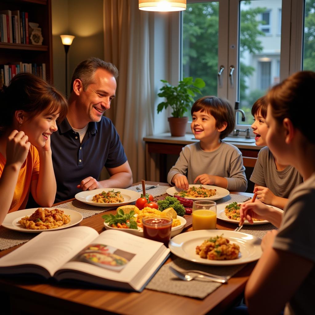 Family enjoying a delicious meal prepared from a new cookbook