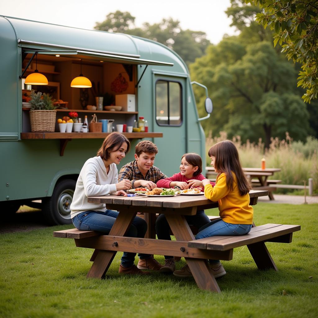 Family Enjoying Food at a Farm Food Truck