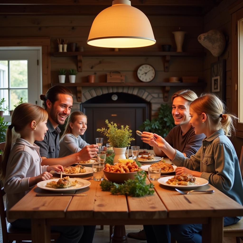 Family Enjoying a Farmhouse Meal Together