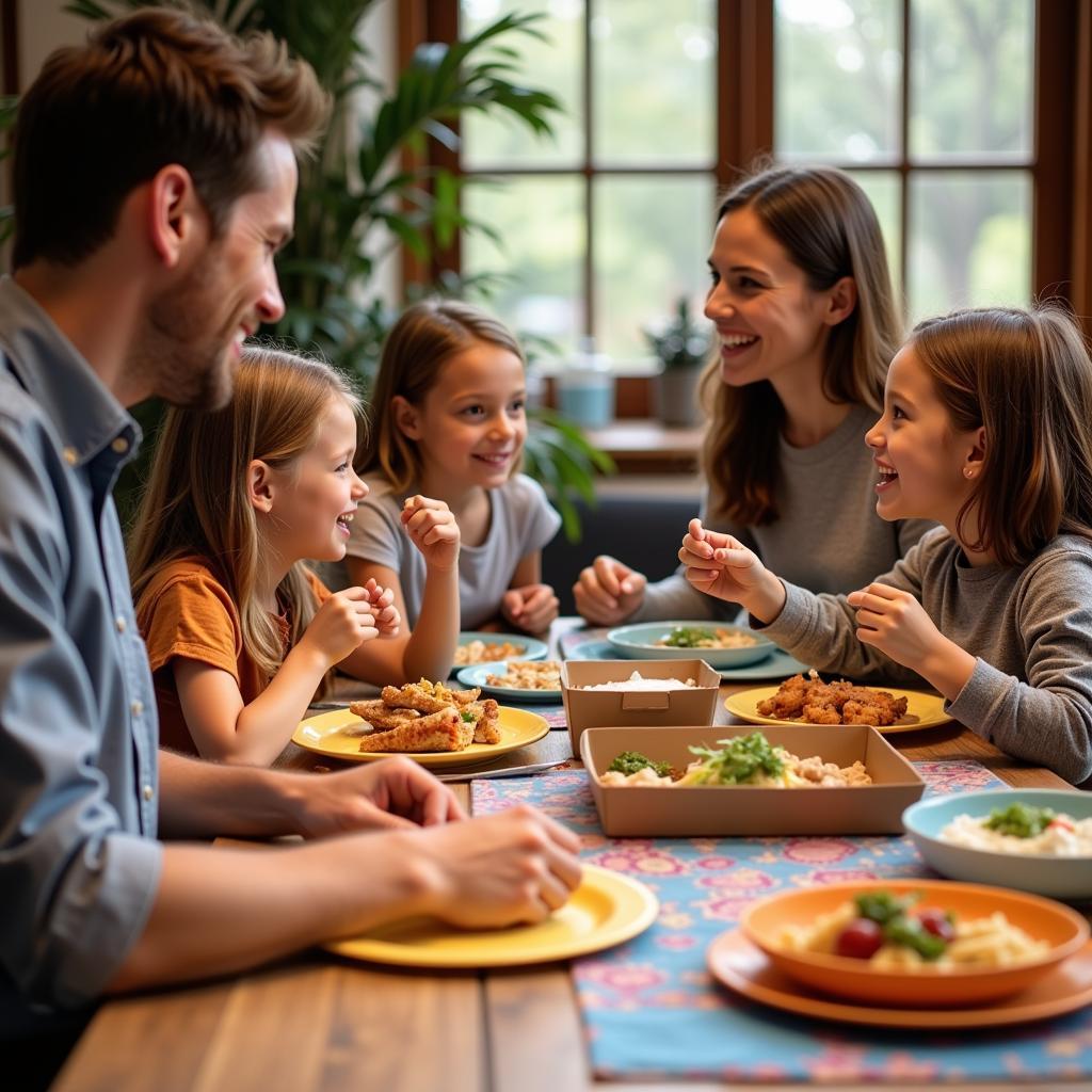 Family Enjoying a Food Box Meal