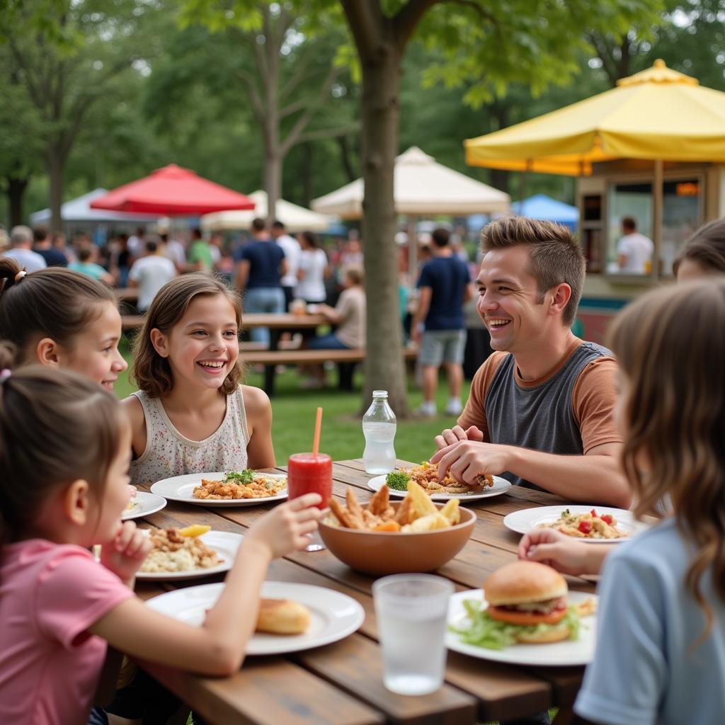 Family Enjoying Food Carts in Sisters, Oregon