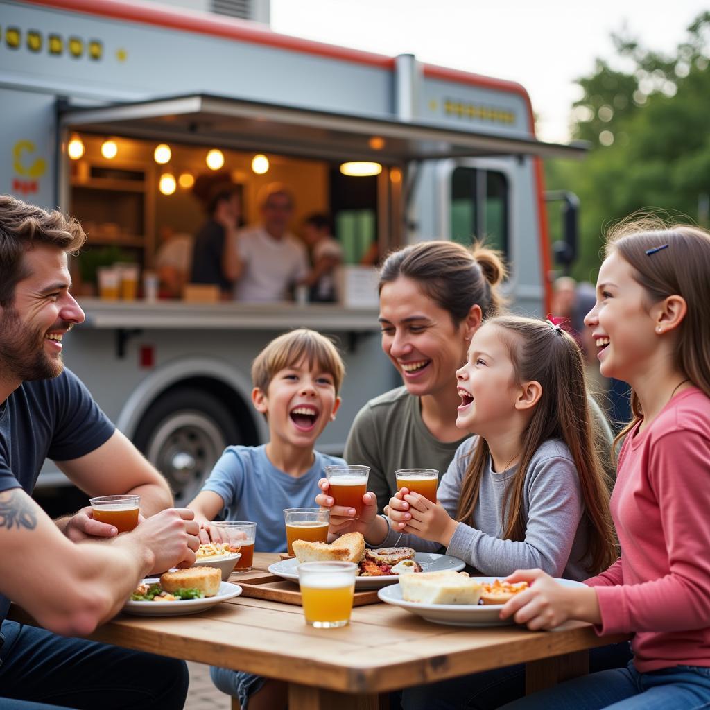 Family Enjoying Food Truck at Brewery