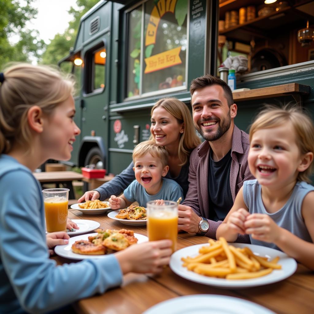 Family Enjoying Food Truck Forest Park