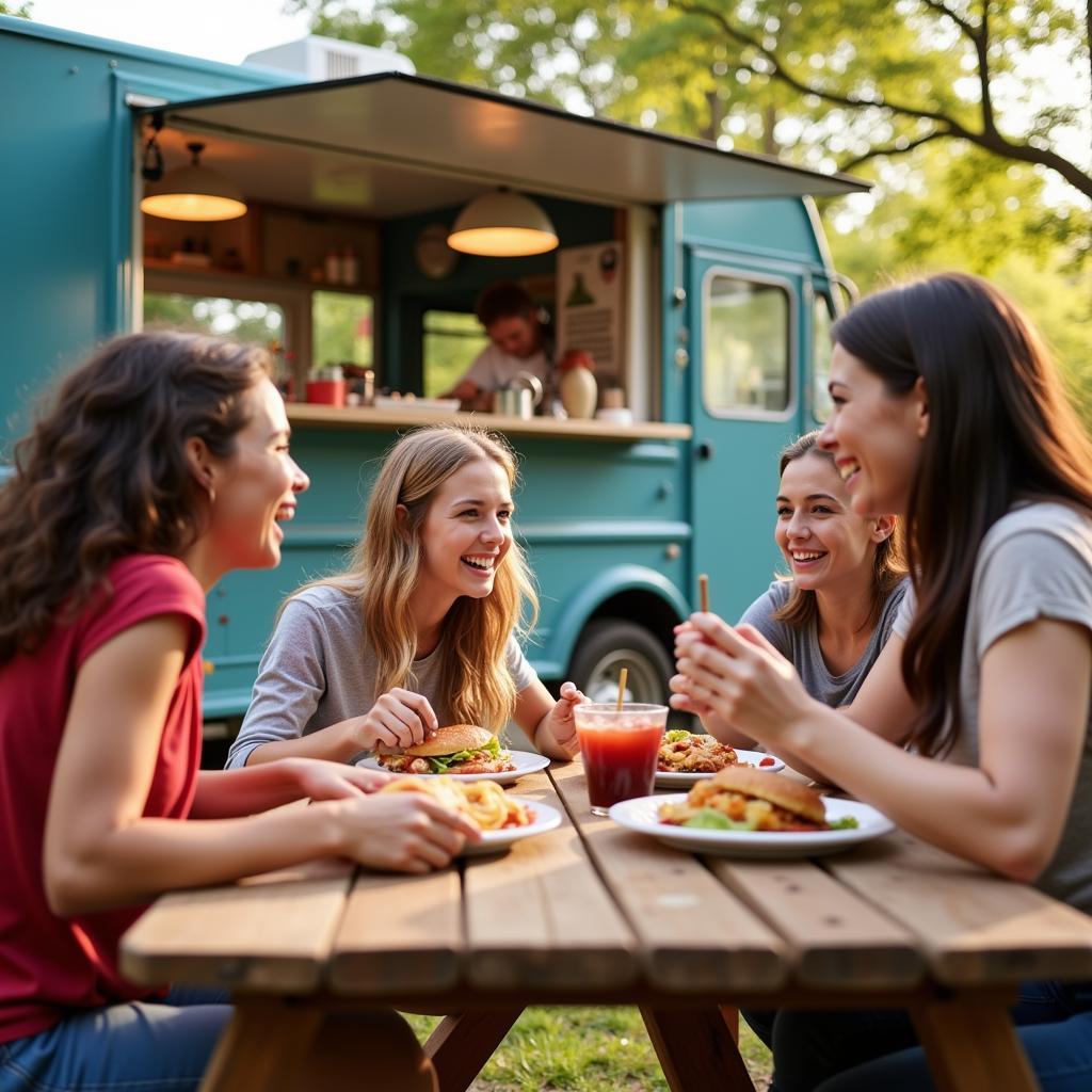 Family Enjoying Food Truck Meal