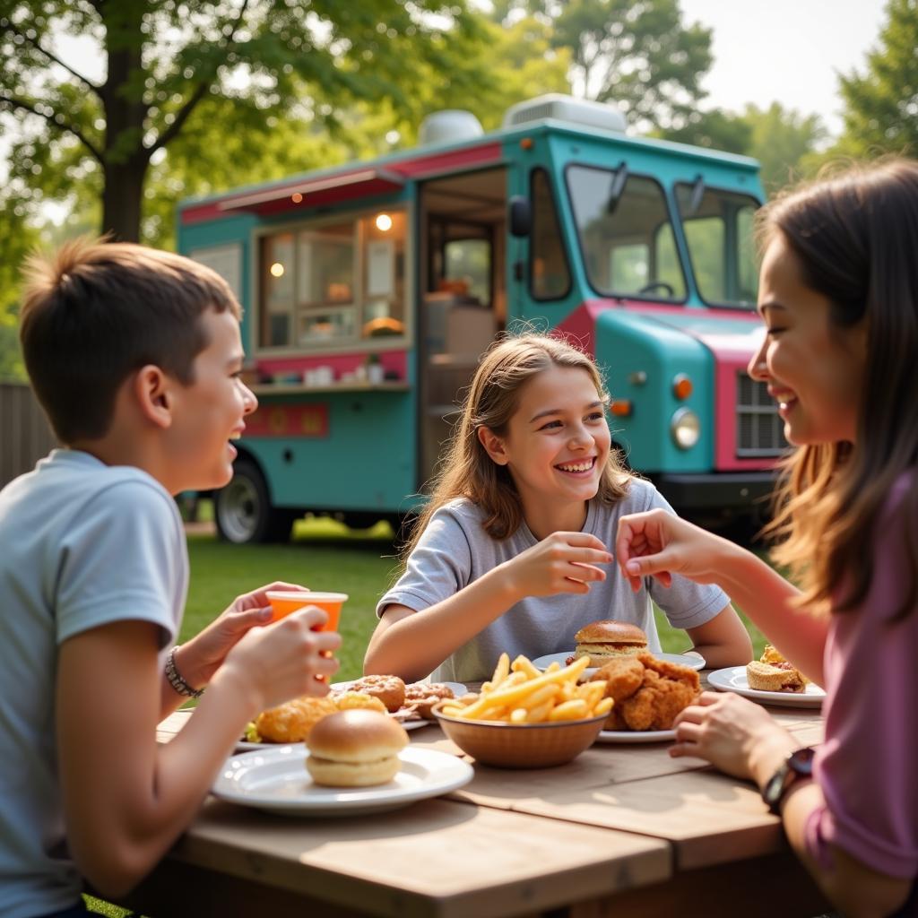 Family Enjoying a Food Truck Meal in West Palm Beach