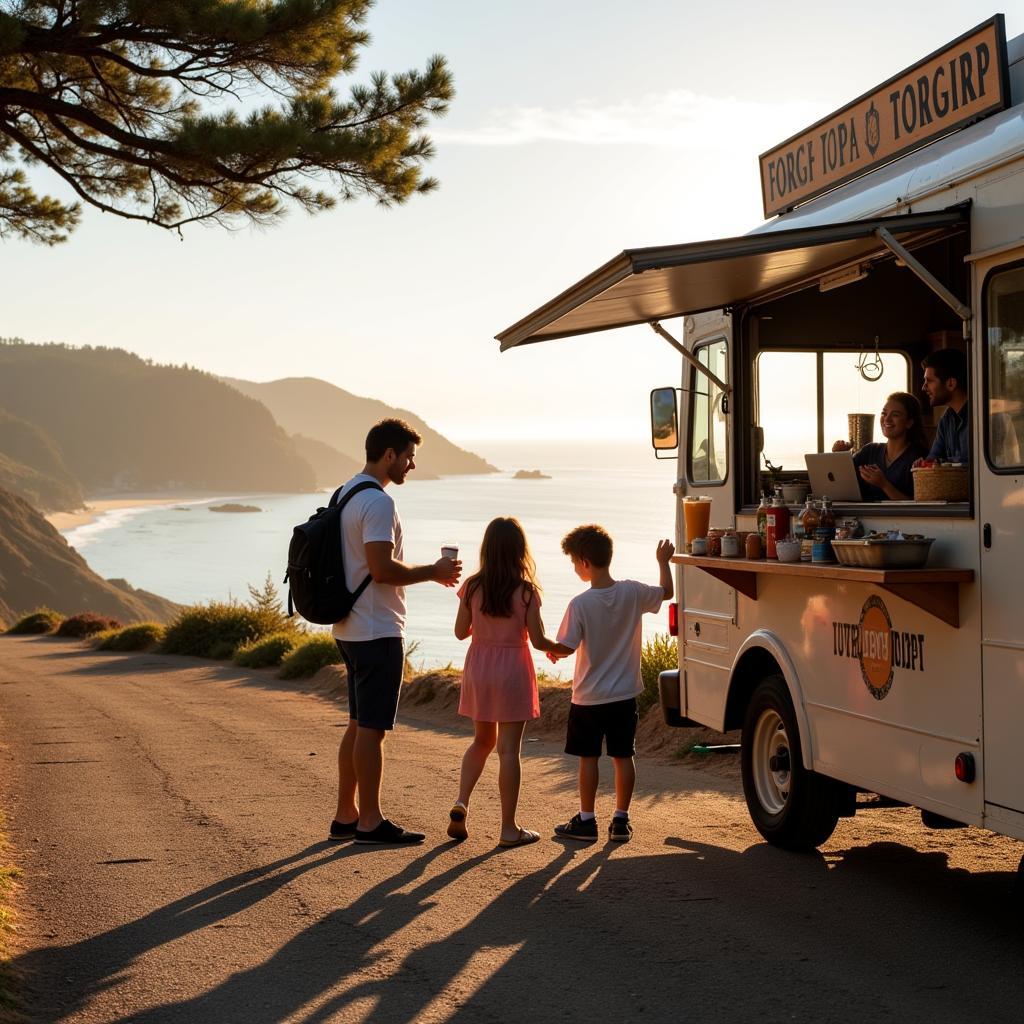 Family enjoying a food truck meal in Rockport, TX