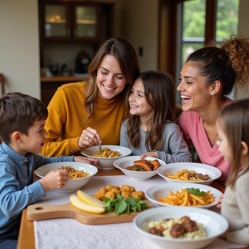 Family enjoying a freeze-dried meal during an emergency