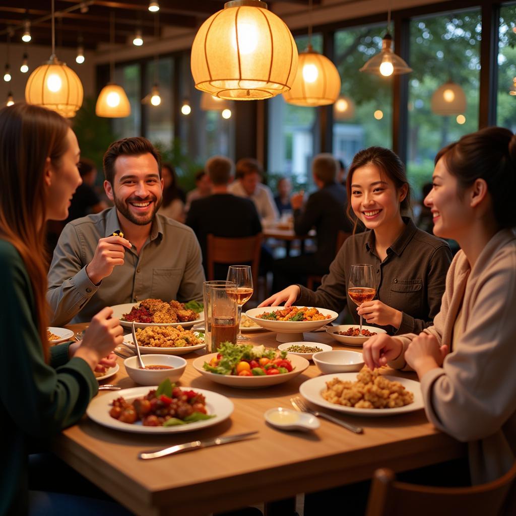 Family Enjoying Halal Asian Meal