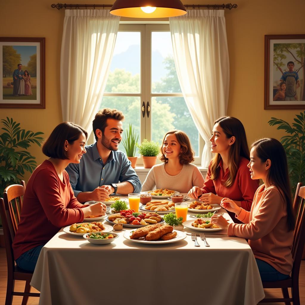 A family enjoying a halal frozen meal together.