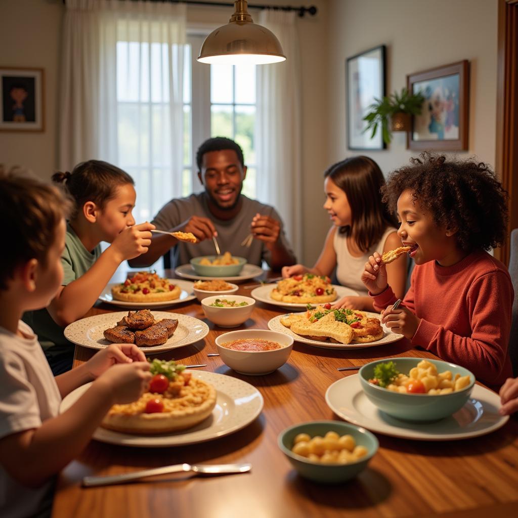 Family Enjoying a Heat and Eat Meal Together