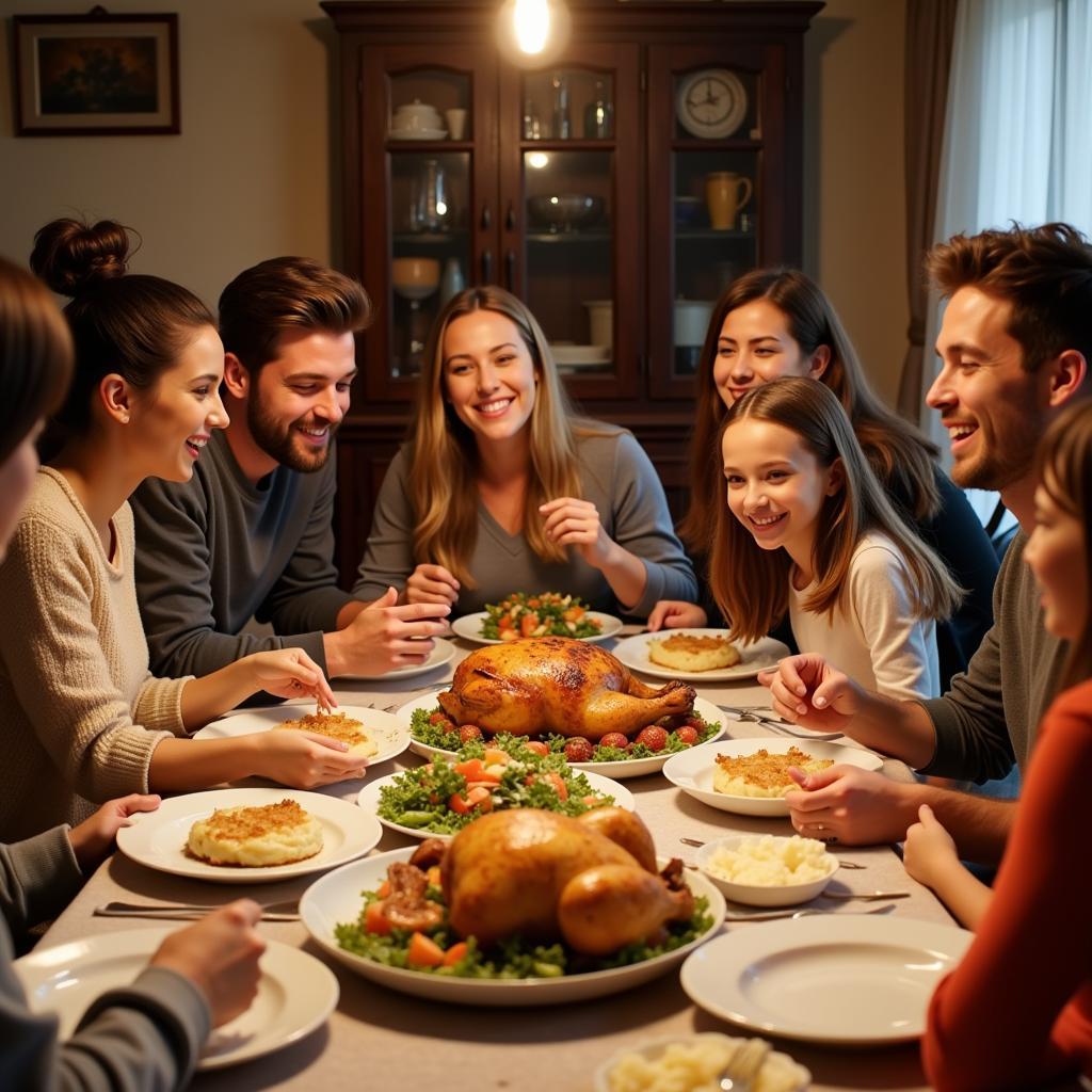 Family Gathering Around a Table Enjoying Mama's Cooking