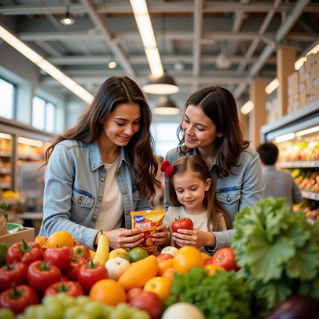 Family grocery shopping together