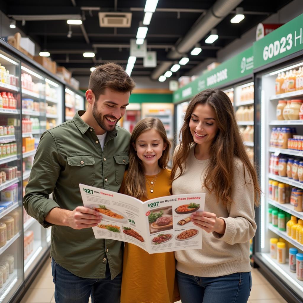 Family Grocery Shopping with Flyer