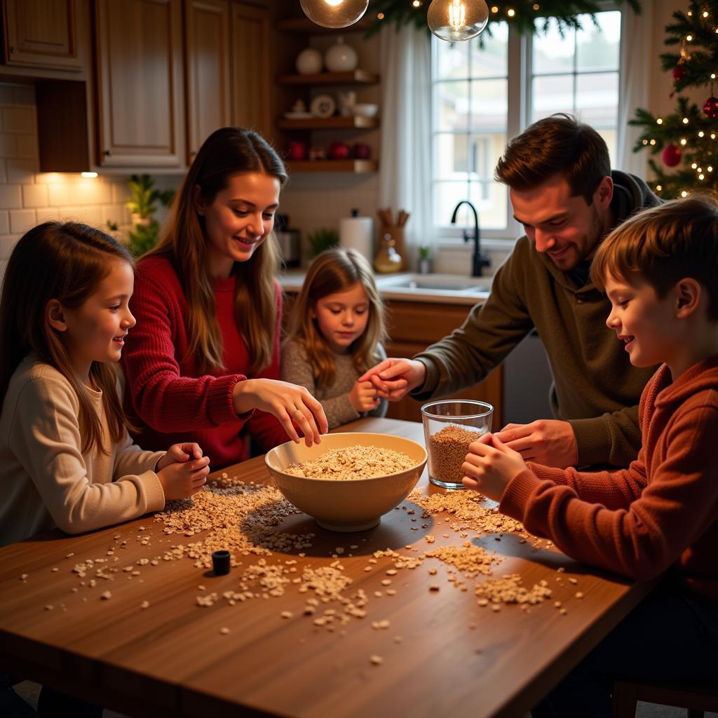 Family Making Reindeer Food on Christmas Eve