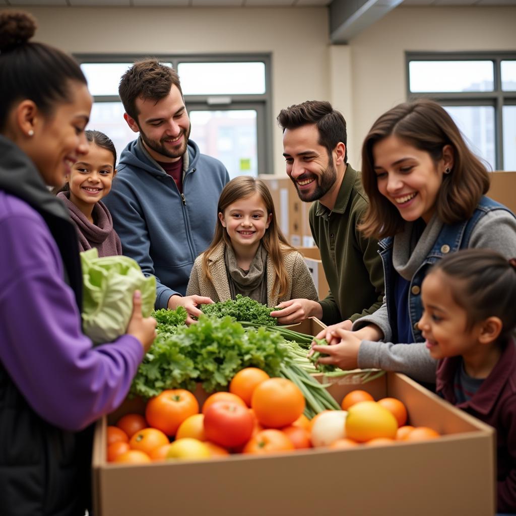 A family receiving food assistance at a Rochester food shelter