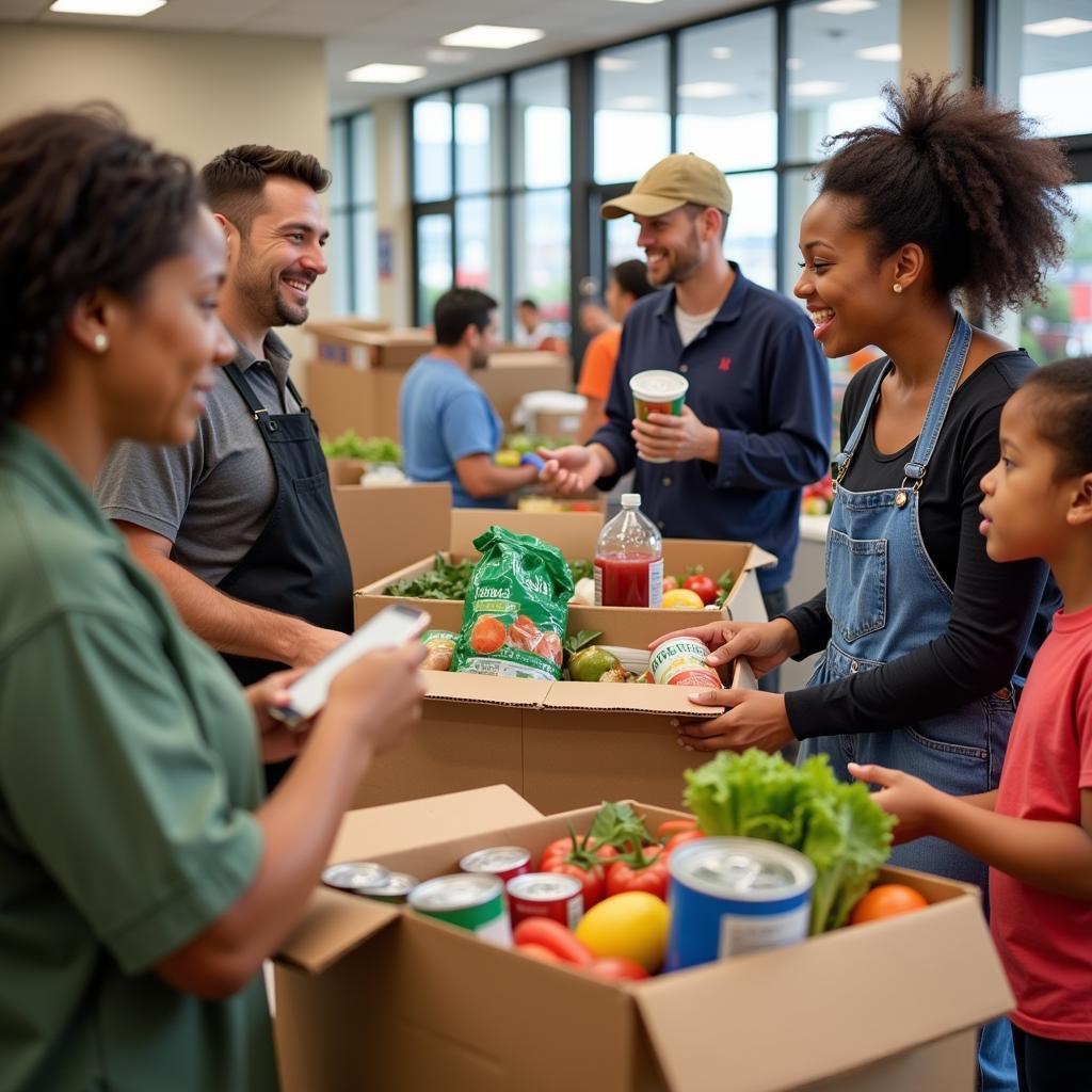 A family receiving food assistance at an Elyria, Ohio food bank.