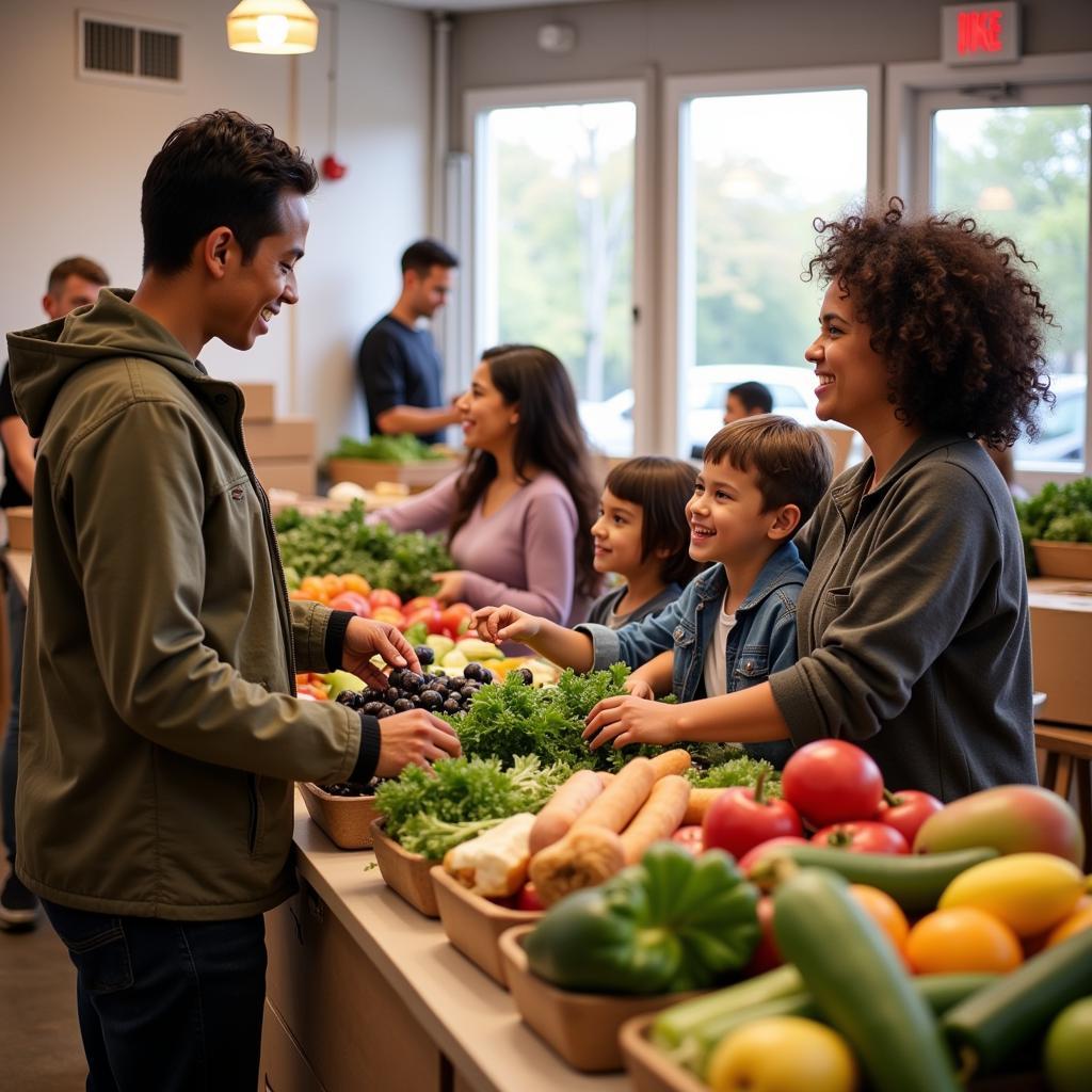 A family receives food assistance at a local food bank.