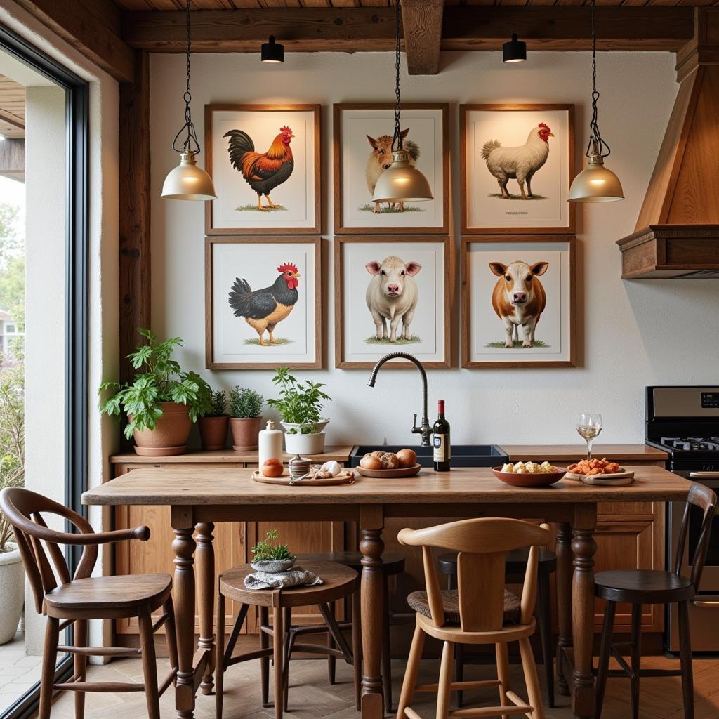 Rustic Farmhouse Kitchen with Farm Animal Prints