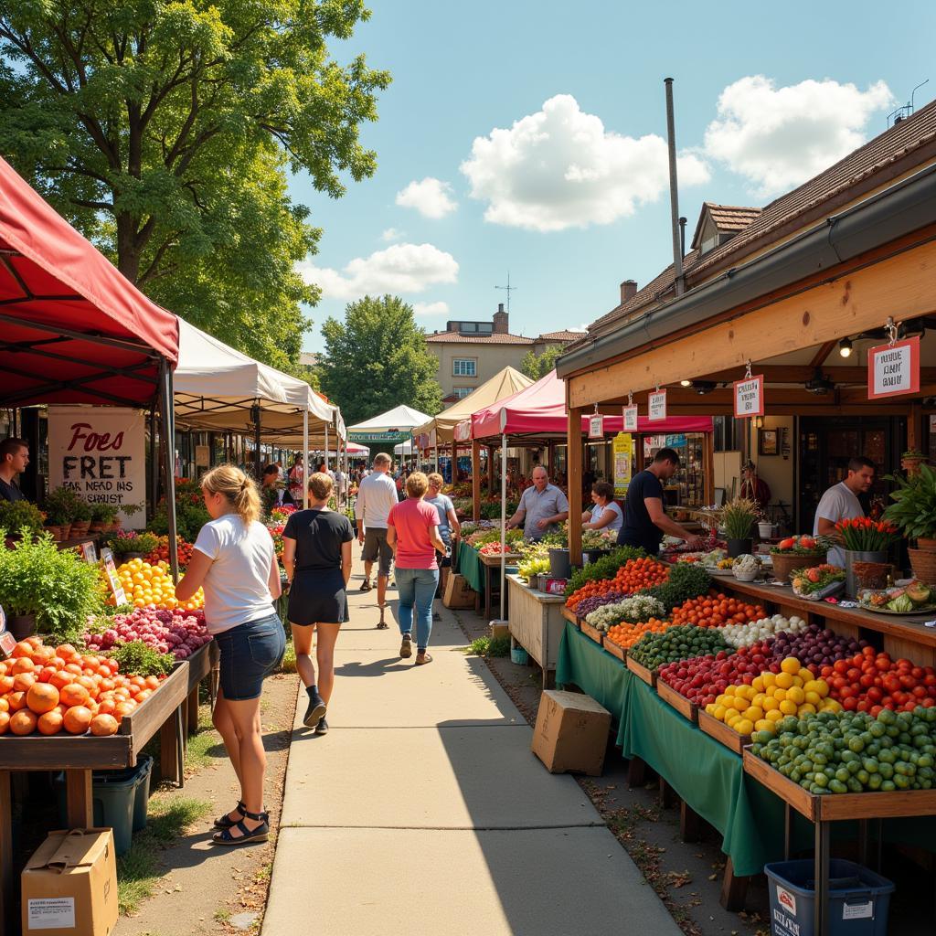 Fresh produce at a bustling farmer's market