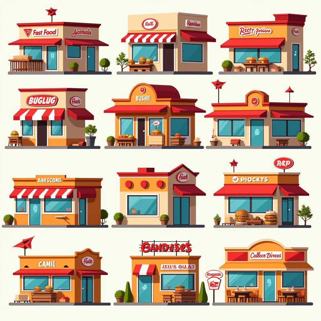 Fast food franchise landscape overview, showcasing various brands and restaurant types.