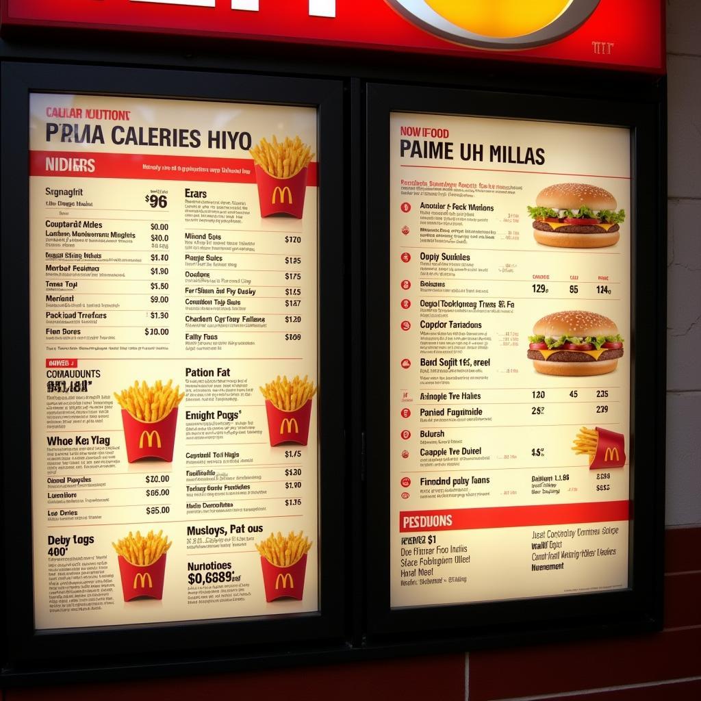 Fast Food Menu with Nutrition Facts Displayed