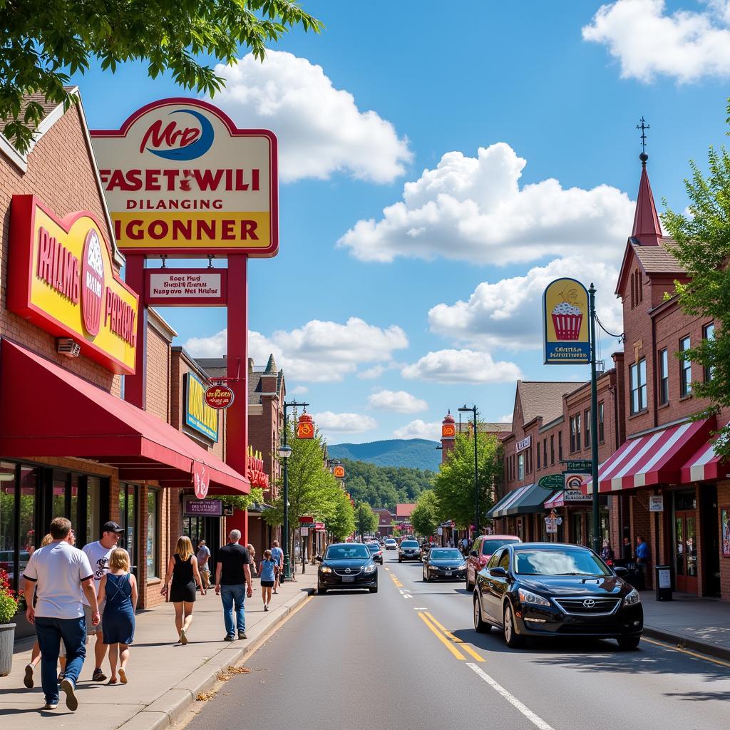 Fast food restaurants lining the Parkway in Pigeon Forge, Tennessee.