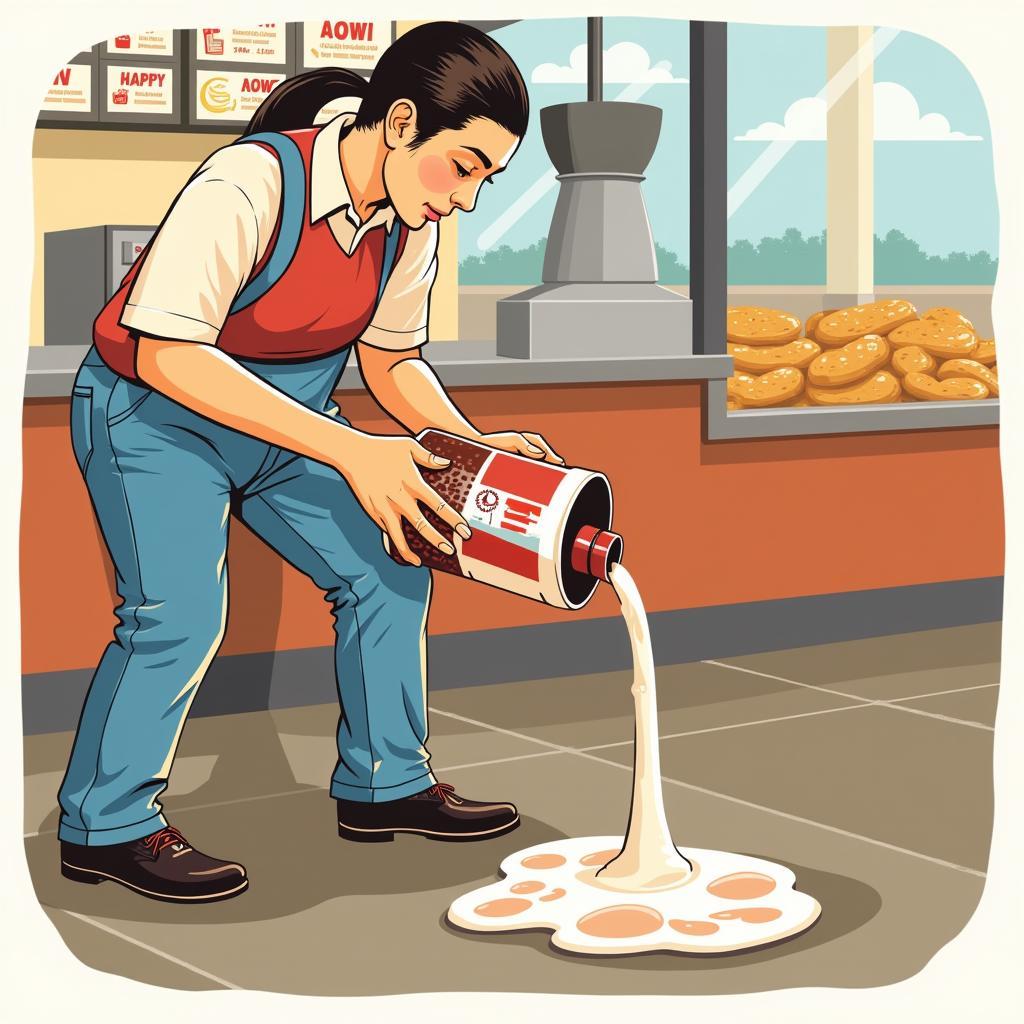 Fast food worker pouring soda