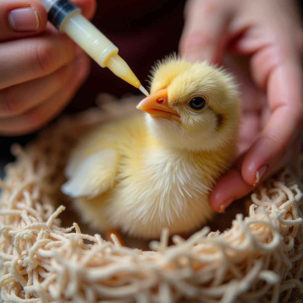 Feeding Baby Birds with Egg Mixture