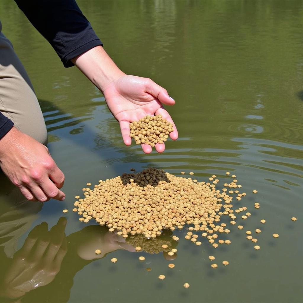 Feeding Bluegill in a Pond